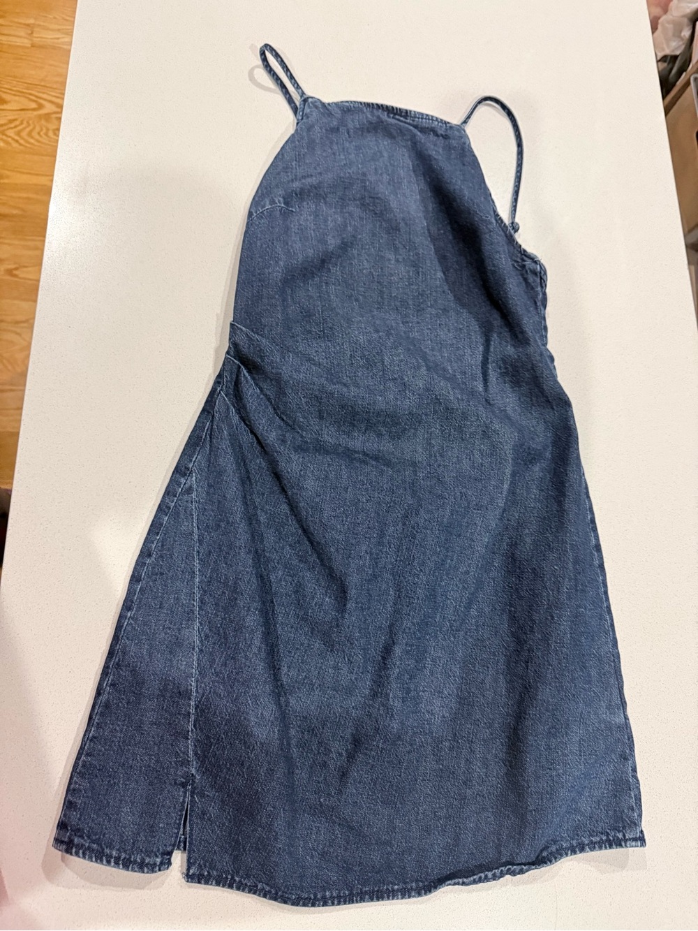 Zara Dark Blue Denim Slip Dress with Spaghetti Straps